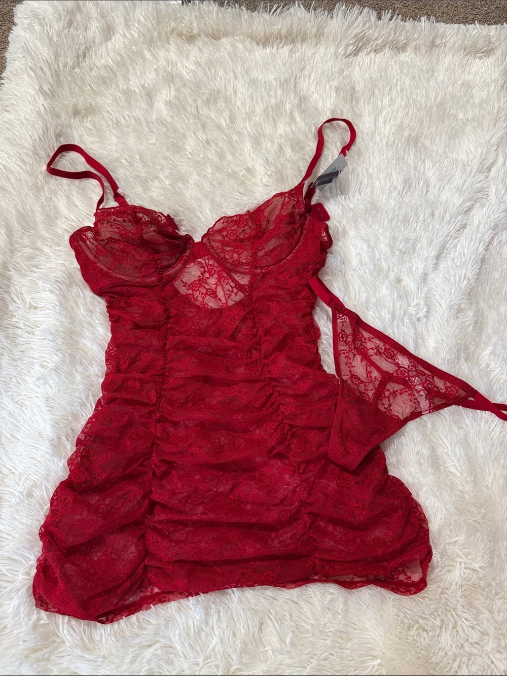 Adore Me Red Lace Chemise & Matching Thong